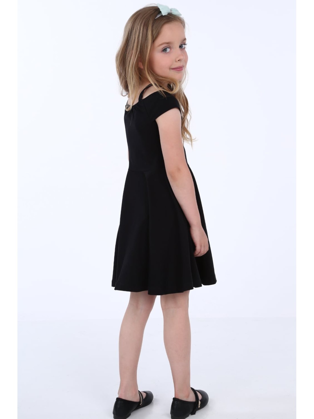 Girls\' dress with thin straps, black NDZ8494 - Online store - Boutique